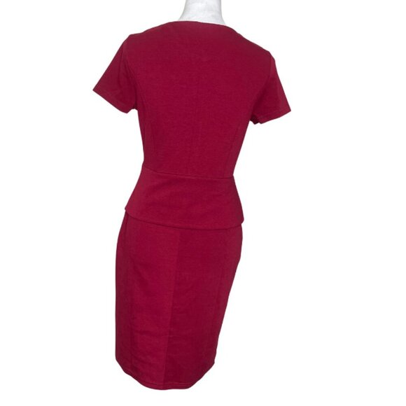 REPHYLLIS Women's Scarlet Red Ruffle Accent Faux 2 Piece Short Sleeve Midi Med - Picture 3 of 9